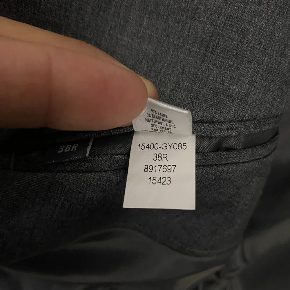Bonobos Jetsetter Wool Suit 38R Slim Fit 32x34 Solid Gray Stretch 2 Piece